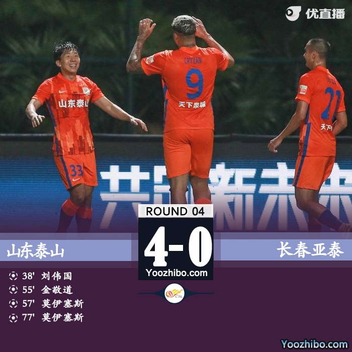 山东泰山4-0大胜长春亚泰