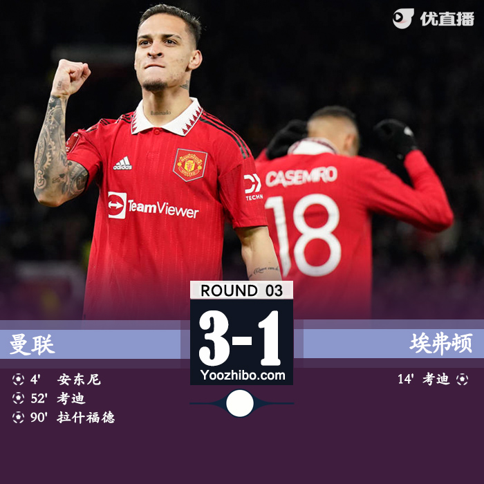 曼联主场3-1战胜埃弗顿晋级下一轮