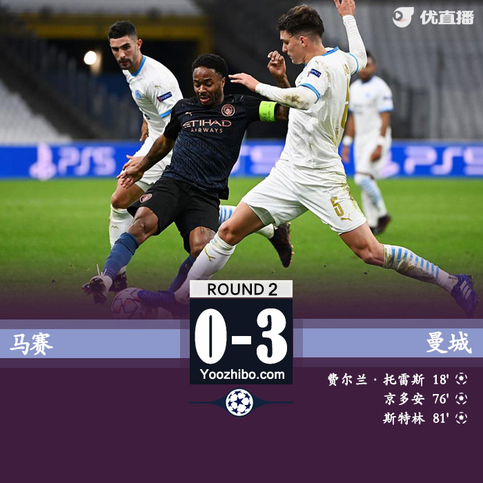 曼城3-0客胜马赛