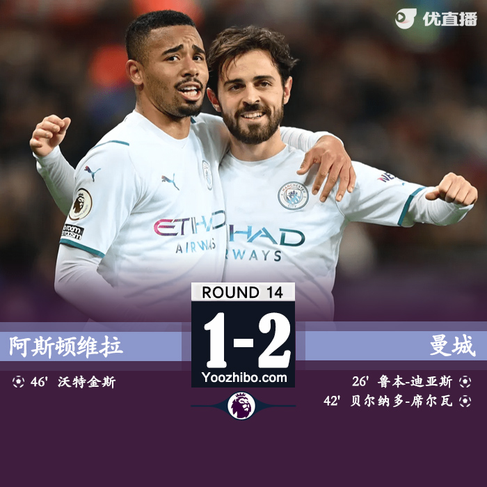 曼城2-1阿斯顿维拉 迪亚斯世界波B席凌空斩