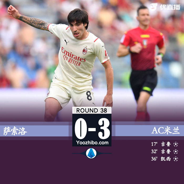 AC米兰3-0萨索洛夺冠 吉鲁双响莱奥助攻戴帽